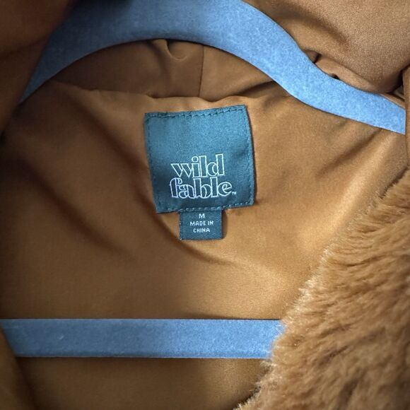 Wild Fable Medium Faux Fur, Hooded, Burnt Orange Coat With Pockets - Picture 2 of 6